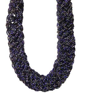 Handmade Purple Black Seed Beaded Chunky Statement Necklace Fashion Jewelry